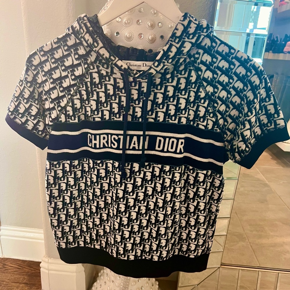 Christian Dior Monogram  Blue and White Short Sleeve Women Tee shirt Cut & Sew